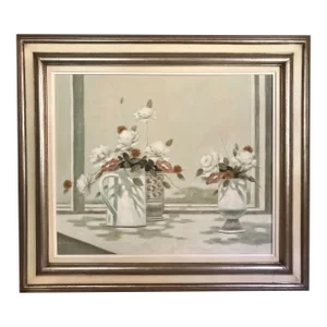Vintage Mid Century Modern Still Life Oil Painting by Less Bullene