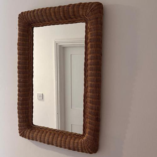 Brown Vintage Wicker Rectangular Mirror For Sale - Image 8 of 8