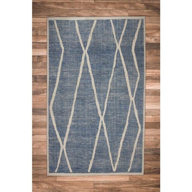 Textile Early 21st Century Blue 21st Century Modern Moroccan Style Wool Rug 9'8" X 14'7" For Sale - Image 7 of 8