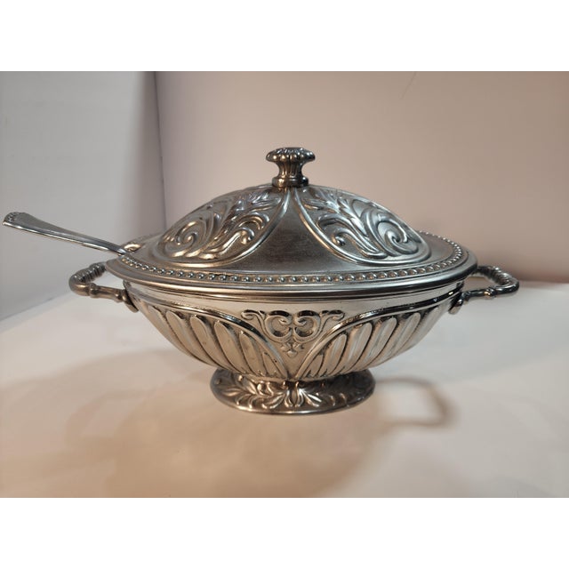 American Lenox Metal Soup Tureen With Lid and Spoon For Sale - Image 3 of 6