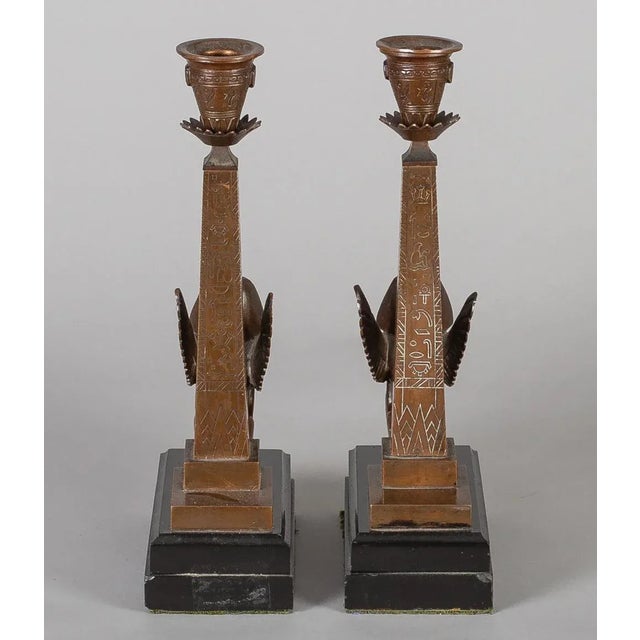 Late 19th Century Antique English Egyptian Revival Candlesticks - a Pair For Sale - Image 5 of 9