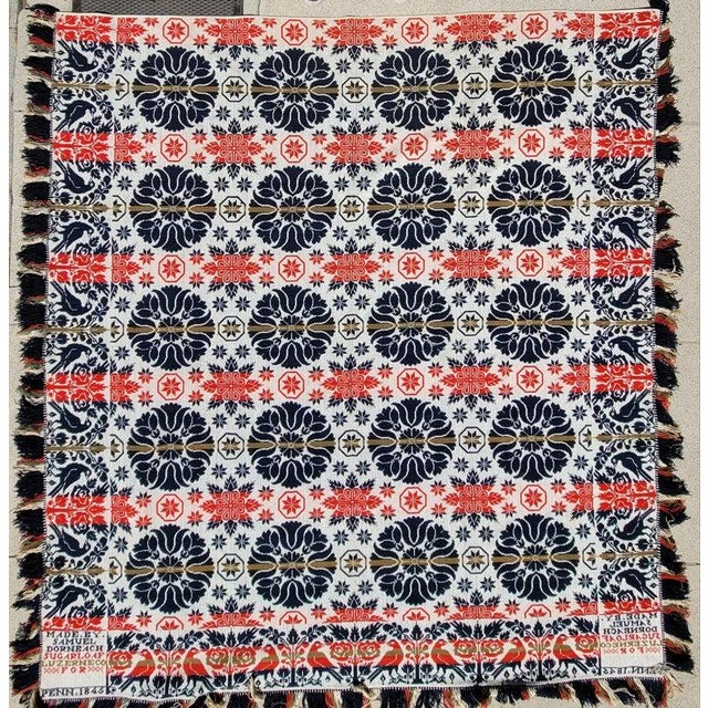 Signed and dated : Made By Samuel Dornbach Sugarloaf County,Pennsylvania 1845 coverlet hand woven and in fine...