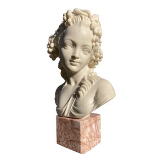 Bust of 19th Century French Woman on Cube Marble Mount After Grinam Niam Paris For Sale