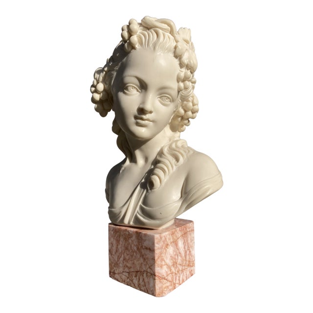 Bust of 19th Century French Woman on Cube Marble Mount After Grinam Niam Paris For Sale
