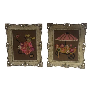 Vintage Framed Art Deco Wall Hangings - a Pair For Sale