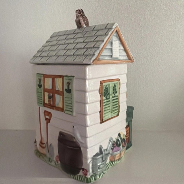 Folk Art Vintage Fitz And Floyd Garden Shed Cookie Jar For Sale - Image 3 of 5