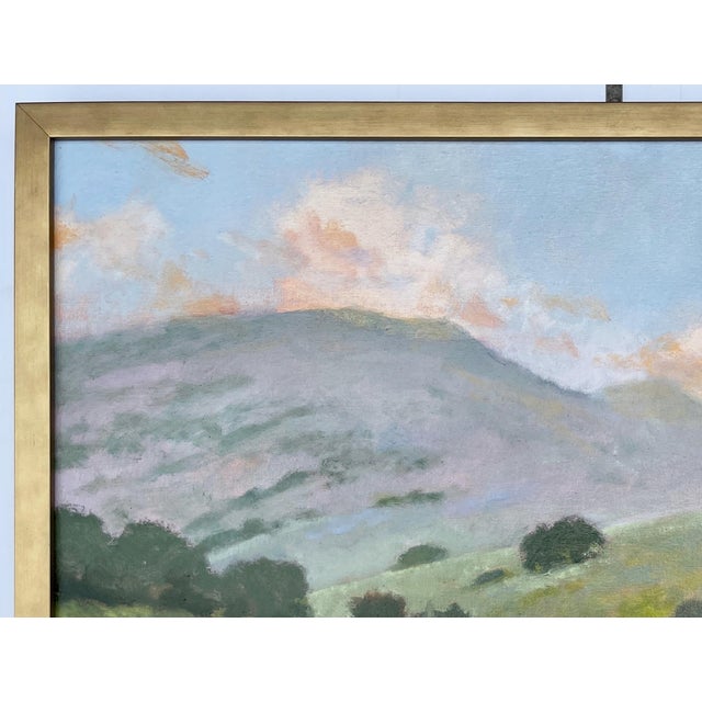 This is a masterfully painted classic view of the beautiful Central California Hills. It is framed in brushed gold metal....