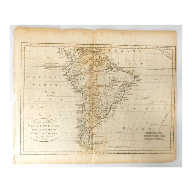 18th Century Engraved Print "An Accurate Map of South America" by Thomas Bowen For Sale