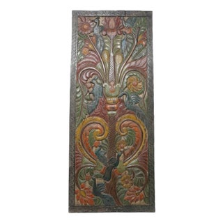 Vintage Tree of Life Hand-Carved Wood Door Panel – Colorful Architectural Wall Accent 84x36 For Sale