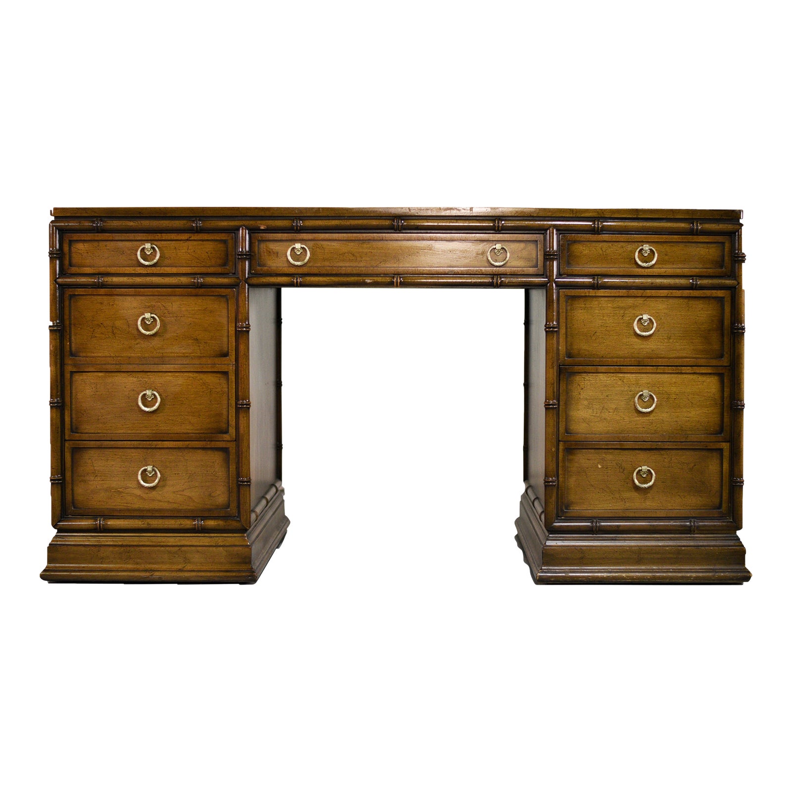 1970s Hollywood Regency Faux Bamboo Partner Desk by Sligh Furniture