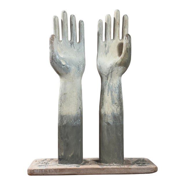 Antique Hand Carved Polychrome Glove Form For Sale