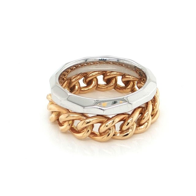 Mid 20th Century Pomellato Milano 18k Two Tone Gold Chain Style Double Stack Band Ring Size 5 For Sale In Miami - Image 6 of 6