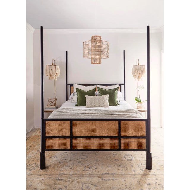 Stockholm Wood & Cane Queen Bed in Black For Sale - Image 4 of 5