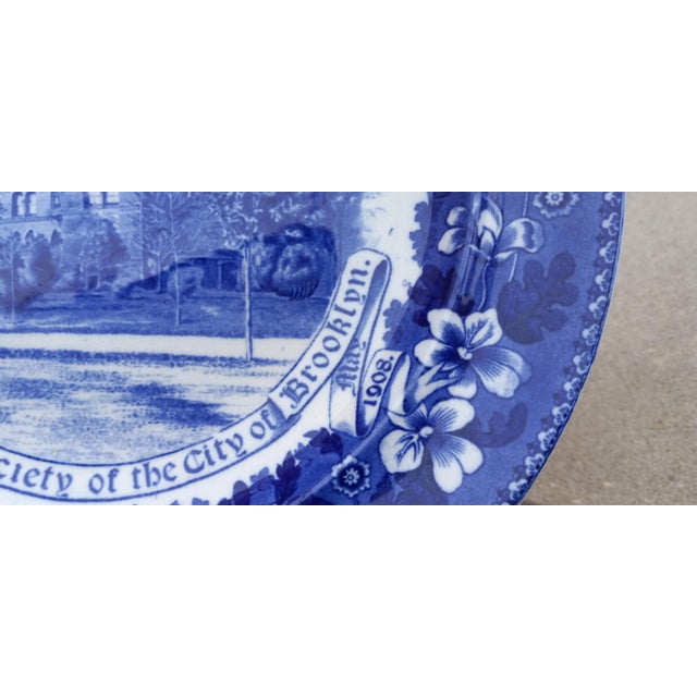 1900s Blue Transferware Plate American Scene on Staffordshire ~ Brooklyn Orphan Asylum Society For Sale - Image 11 of 18