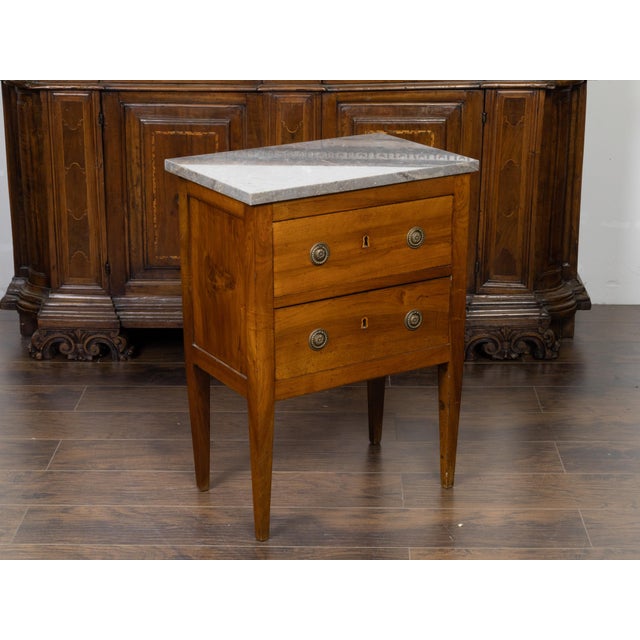 19th Century French 19th Century Petite Commode with Grey Marble Top and Two Drawers For Sale - Image 5 of 12