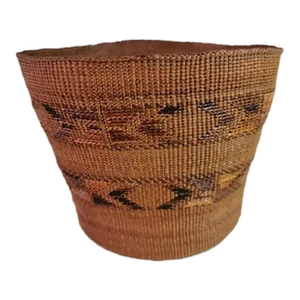 Vintage Native American Tlingit Style Woven Basket With Geometric Designs