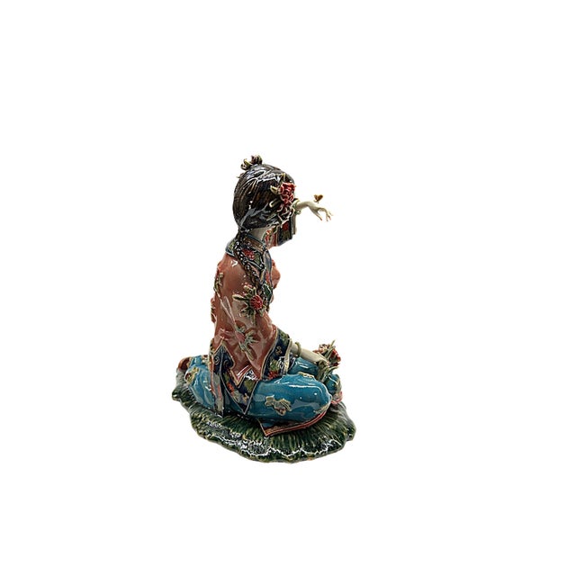 Chinese Porcelain Qing Style Dressing Garden Butterfly Lady Figure For Sale - Image 4 of 5