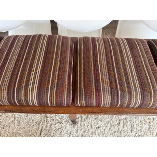 Vintage Italian Multi Seat Wooden Bench, Newly Reupholstered in Stripes For Sale - Image 4 of 18