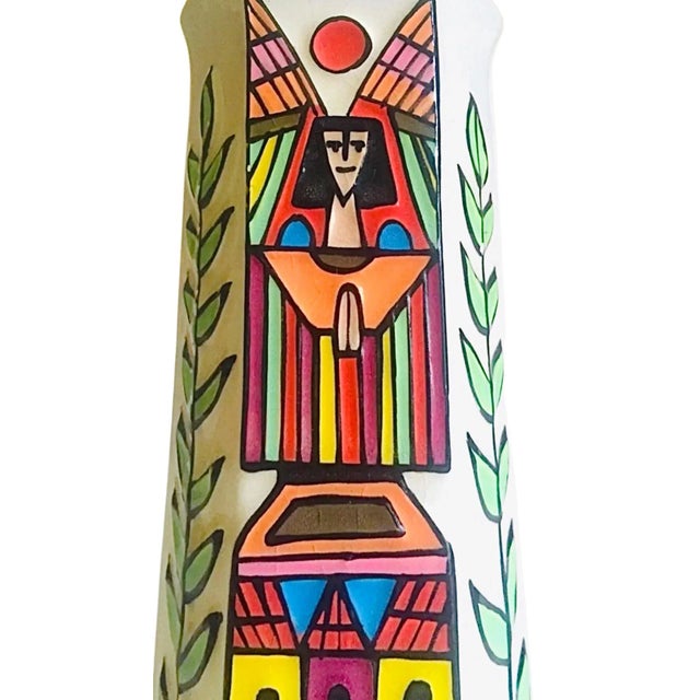 Ferdinand Llort Rare Vintage Mid Century Modern Colorful Hand Painted & Signed Folk Art Pottery Vase El Salvador For Sale - Image 10 of 12