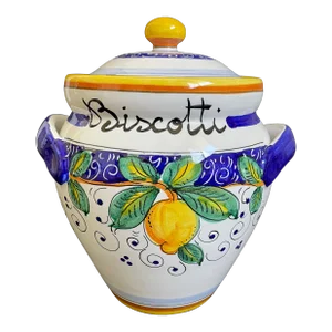 Italian Hand-Painted Majolica Lemon Biscotti Cookie Jar