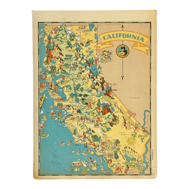 Vintage Map of California, 1935 For Sale