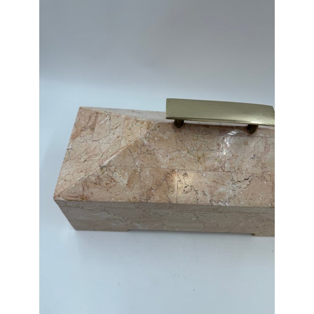 Stone Vintage Tessellated Stone Jewelry Box in Pink Marble With Brass Handle – Maitland-Smith Style, Hollywood Regency For Sale - Image 7 of 7