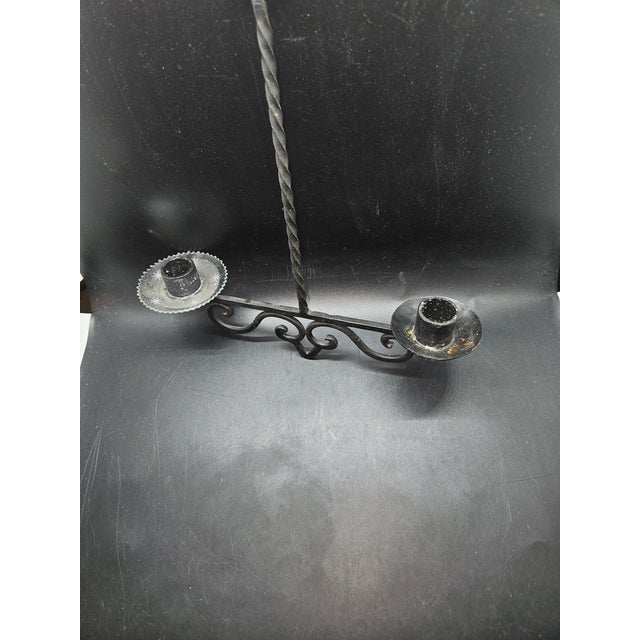 American Vintage Metal Two-Arm Candle Sconce, Hand-Forged For Sale - Image 3 of 3