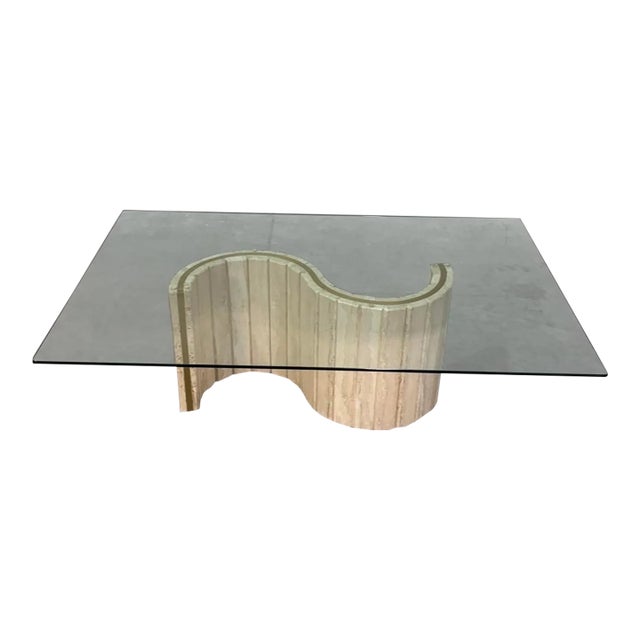 Postmod Italian Marble & Brass Glass Coffee Table For Sale
