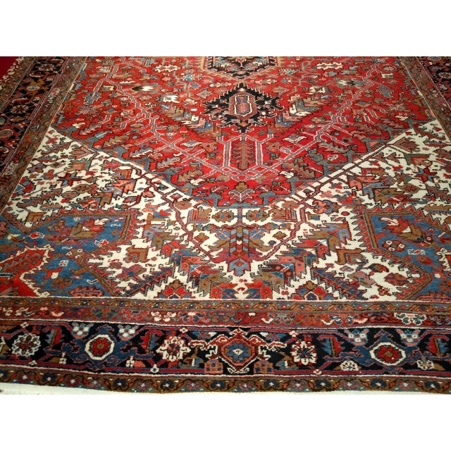 Red Vintage Oversize Heriz Rug, Hand-Knotted Geometric Pattern, Red & Ivory, 11’ X 19’ For Sale - Image 8 of 12