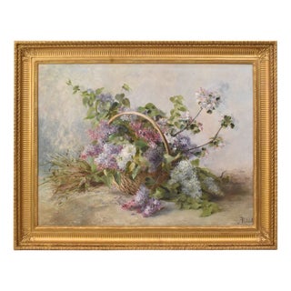 Auguste Kind, Lilac Flowers, 1890s, Oil on Canvas, Framed For Sale