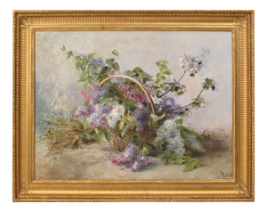 Auguste Kind, Lilac Flowers, 1890s, Oil on Canvas, Framed