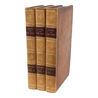 Fine Leather Bindings - Samuel Johnson "Lives of Most Eminent Poets" - Books Published 1824 - 3 Volumes For Sale