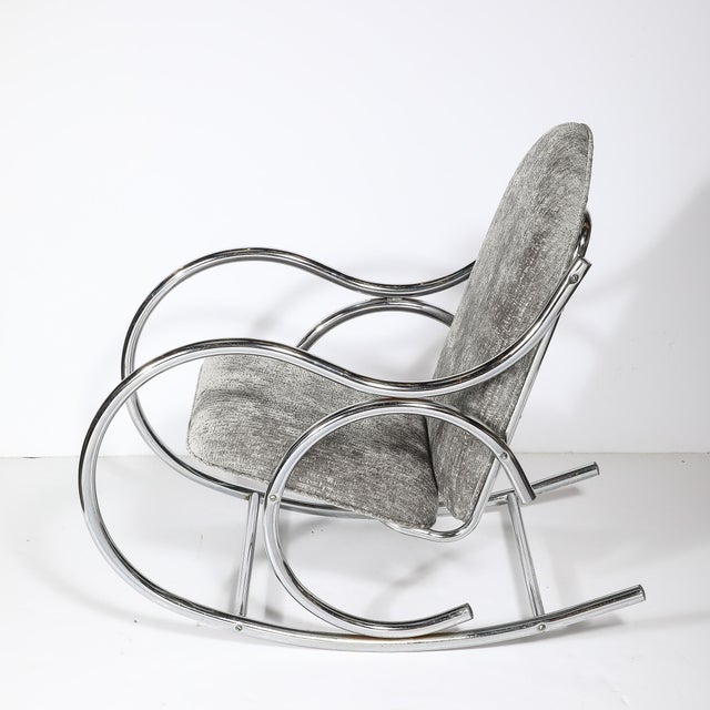 Mid-Century Tubular Chrome Rocking Chair With Holly Hunt Upholstery For Sale - Image 4 of 13