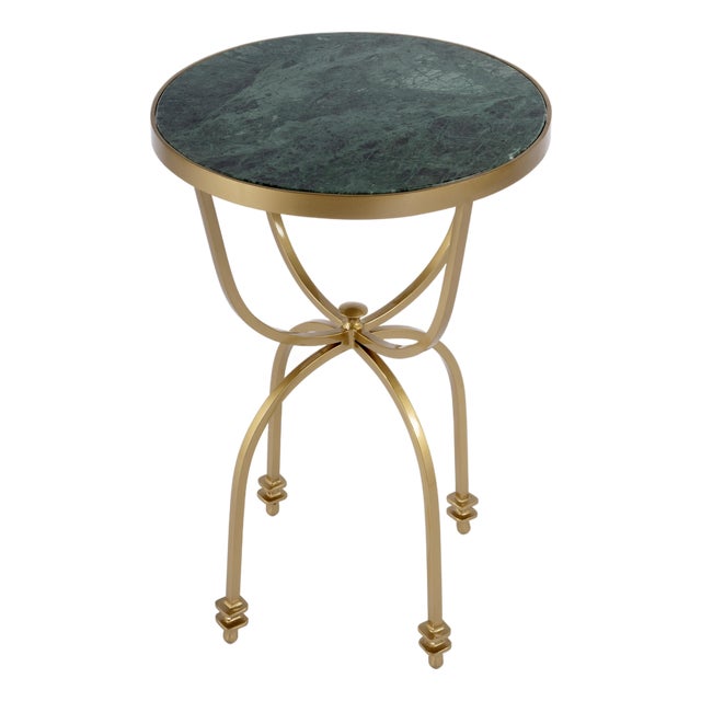 Hager 16 in. W Round Marble & Metal Side Table, Green Marble For Sale