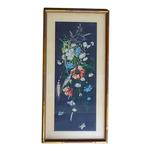 1920s Asian Framed Silk Embroidery Butterflies & Flowers