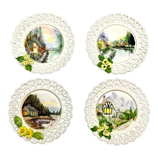 English Traditional Cottage Hand Painted Decorative Plates, Set of 4 For Sale