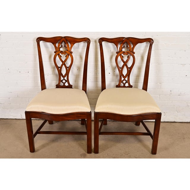 English Maitland Smith Georgian Carved Mahogany Side Chairs or Dining Chairs, Pair For Sale - Image 3 of 14
