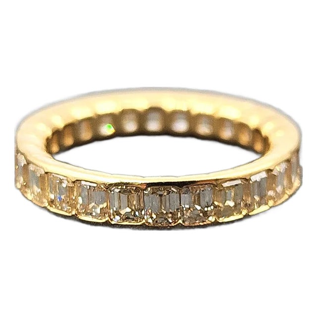 3.25 Ct Natural Yellow Emerald Cut Diamond Eternity Ring Size 7 For Sale