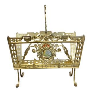 Vintage French Newspaper Rack in Brass For Sale