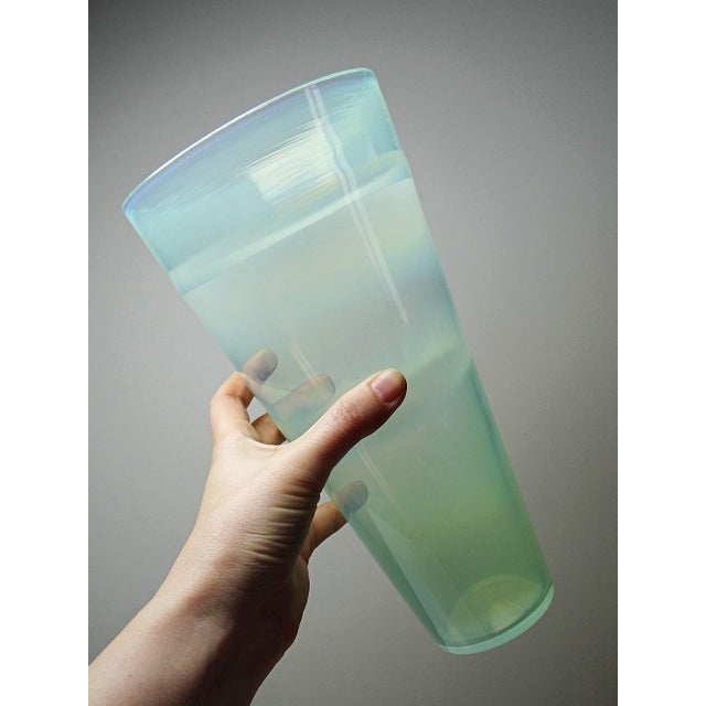 Contemporary Vintage Scandinavian Opaline Blown Glass Vase in the style of Kosta Boda, 1960s For Sale - Image 3 of 12