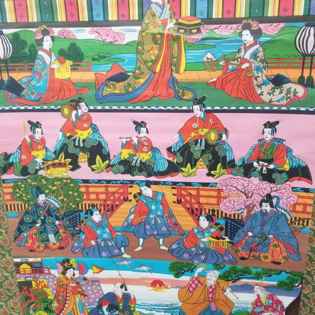 Antique Japanese Hina Matsuri Scroll, Five-Section Format With Lively Figures For Sale - Image 17 of 18