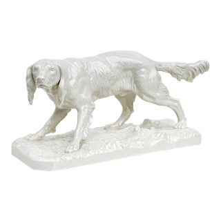 19th Century Nymphenburg Antique Blanc De Chine Porcelain English Setter Dog Figurine For Sale