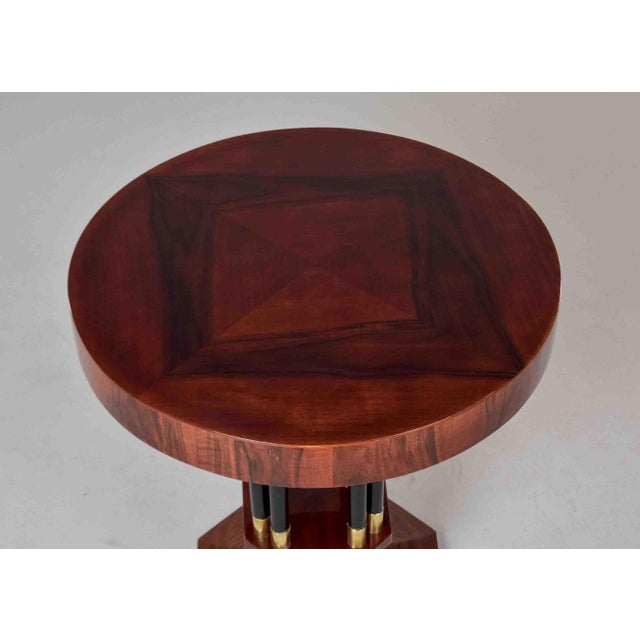 Wood Art Deco Mahogany Center Table With Ebonized Column Base and Brass Trim For Sale - Image 7 of 10