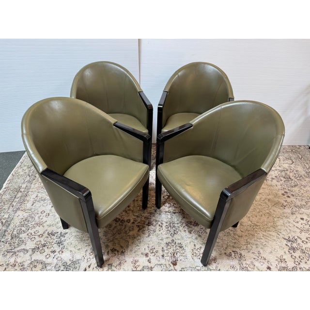 Italian Poltrona Frau Leather Arm Chairs, Set of Four For Sale - Image 3 of 12