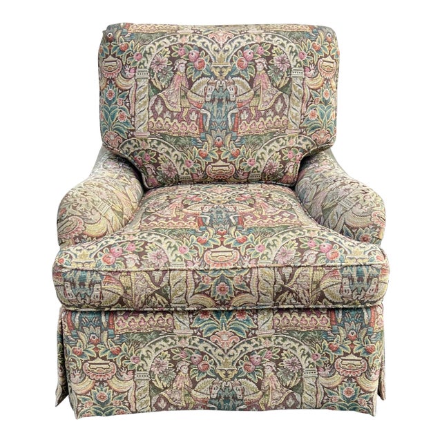 George Smith Style Standard Arm Tapestry Chair For Sale