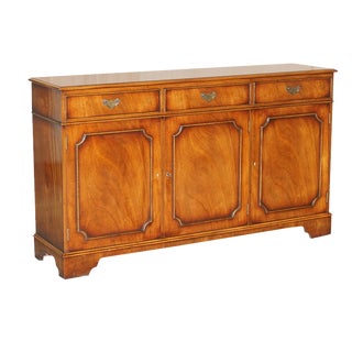 Vintage Flamed Hardwood Sideboard Bookcase with Three Large Drawers For Sale