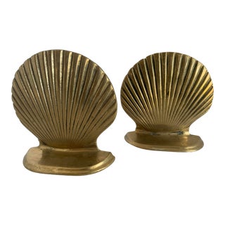 Vintage Solid Brass Seashell Bookends - a Pair For Sale