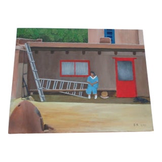 Original Elisha Birnbaum Oil on Canvas Painting Southwestern Native American Home Signed "E. B. 2001" 20x16" For Sale