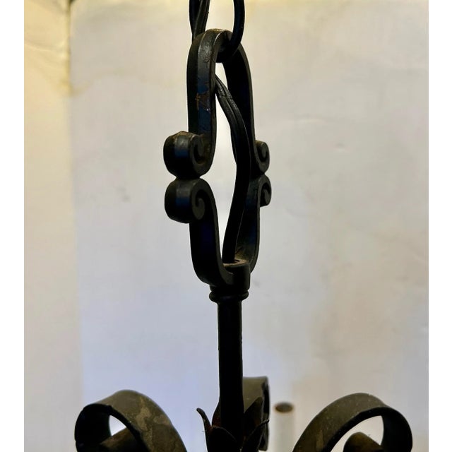 Metal Vintage 1950s Black Iron Chandelier For Sale - Image 7 of 9
