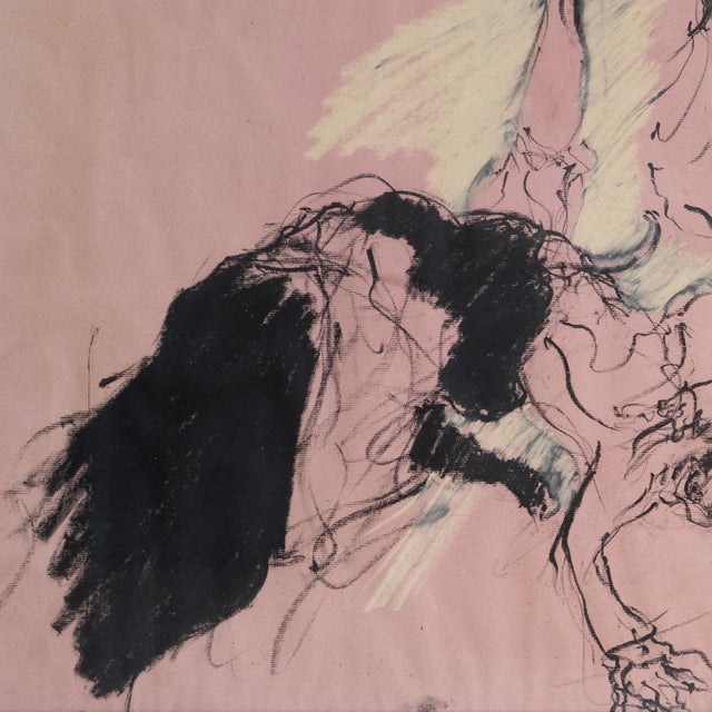 Vintage Original Pastel Drawing Depicting a Dramatic Scene by David Azuz, 1960s/1970s For Sale - Image 4 of 14